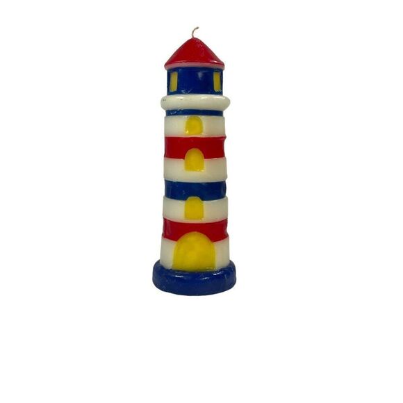Sonoma Lighthouse Shaped Candle 80 Hour Burn Retro Stripes Red White Blue READ - Picture 1 of 10